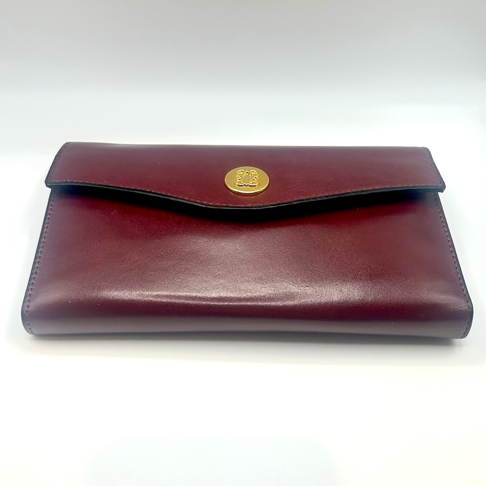 Vintage Bosca Full Grain Leather Checkbook Wallet Burgundy Gold Clasp